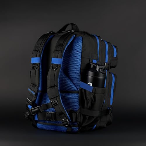WOLFpak 45L Athletic Gym Backpack (Blue Wolf) Durable 1000D Waterproof Oxford Material w/MOLLE Webbing, Laptop Pocket & Dual Cup Holders, Durable Everyday Gym Backpack - color: Blue Wolf