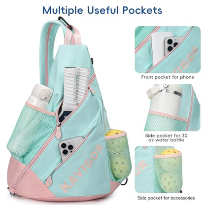 KAVIGOR Pickleball Sling Bag, Convertible Ultra-Light Backpack with Skin-Soft Fabric & Wet/Dry Pocket, Fits 4 Paddles + Gear - color: Mint Green