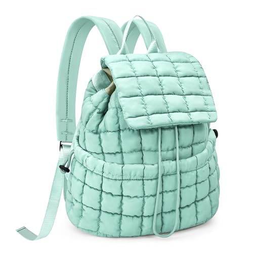 Quilted Puffer Backpack for Women Lightweight Soft Puffy Backpack Purse Casual Daily Drawstring Flap Daypack (Pine Green) - color: Pine Green