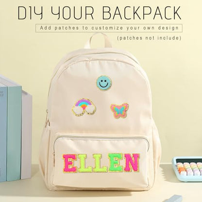 1 Piece Nylon Backpack Kids School Backpack for Toddler Girls Boys Plain Waterproof Preppy Bookbags Travel for Student (Beige) - color: Beige