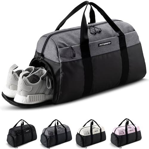 Fitgriff® Gym Bag V2 for Men and Women with Shoe & Wet Compartment - Duffle Bag for Travel, Sports, Fitness and Workout - color: Black / Grey, size: 19 x 10 x 11 inches (Small)