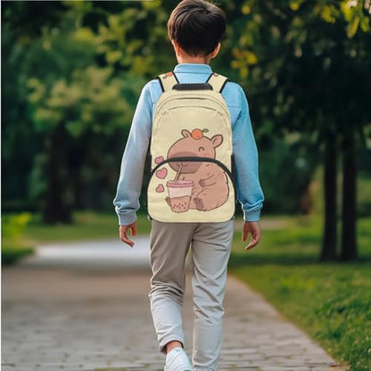 JEOCODY Capybara Backpack for School Girls Bookbag with Luncb Box Pencil Case and Water Bottle Holder Set of 4 Boys School Supplies Daypack for Travel Hiking Picnic - color: Cute Capybara Printedd