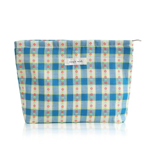 Wudygirl Cute Makeup Bag Large Capacity Cosmetic Bag Aesthetic Floral Makeup Pouch for Women Makeup Organizer Pencil Pouch Portable Toiletry Bag Zipper (Blue Floral) - color: Blue Floral