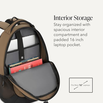 SWISSGEAR Cecil 18-Inch Laptop Backpack Fits 16-Inch Laptop, Travel Daypack with Organizer Pockets, Water Bottle Holders & Padded Straps – Pastel Brown/Black - color: Pastel Brown/Black