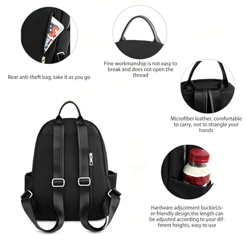 Travel Backpack Purse for Women Ladies Small Casual Daily Daypack, Water-Resistant Mini Fashion Cute Bookbag for Woman Lady, Lightweight Anti-theft Trendy Shoulder Handbag Satchel Bags, Black