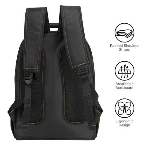 HAUTMEC Tool Backpack with Laptop Compartment, Heavy-Duty 1680D Water-Resistant Tool Bag with Reinforced Hard Base, Double Zipper, Widened Padded Straps for Technicians & Contractors – HTTBM25058 - color: Yellow & Black