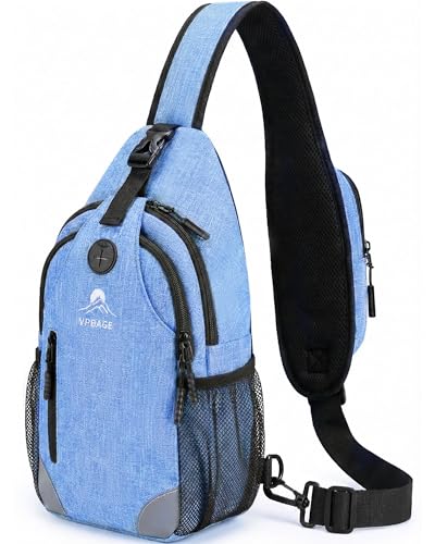 Sling Backpack for Women & Men, Crossbody Travel Bag with Water Bottle Holders, 17 Pockets, Quick-Access Phone Pocket, Hidden Security Pocket, Fits 11" Tablet, for Daily Carry, Travel, Theme Parks - color: L-heritage Blue