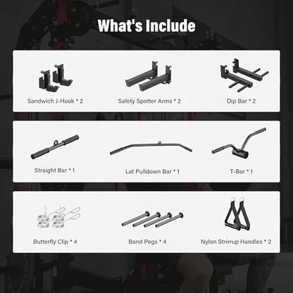 MAJOR FITNESS F22 Power Rack, 1600lbs All-in-One Squat Rack with Dual Pulley System, Heavy-Duty Steel Frame, Attachments & Storage for Home Gym Strength Training - color: Khaki, style: F22 (with Bench Elite BK)