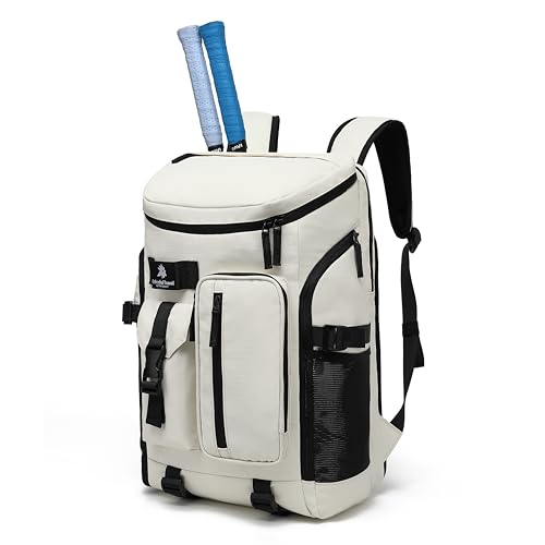 tennis mountain climbing travel backpack, independent shoe compartment for sports and fitness, waterproof 15.6-inch computer bag - color: Almond White