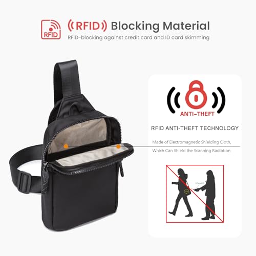 higouta Mini Sling Bag for Men Women, RFID Blocking Crossbody Backpack Casual Utility Chest Phone Bag for Travel Workout - color: Black