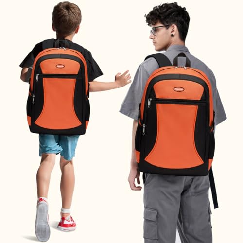 Kids Backpack Big Boys Bookbag Middle Junior High College Student Back to School Teen Teenage Youth Schoolbag Ages 8-12 10-12 12-14 Years Old Mochilas Escolares Para Adolescentes Men Large 18 Inch - color: Orange