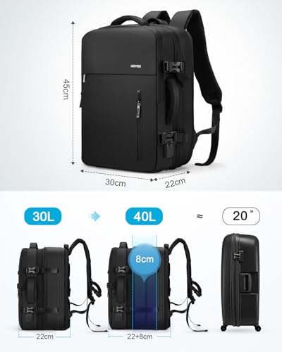 HOMIEE 40L Travel Backpack Expandable Carry on Backpack Fit 15.6 Inch Laptop with USB Charging Port for Business Weekender, TSA Approved Personal Item Bag Waterproof Luggage Suitcase - color: Black