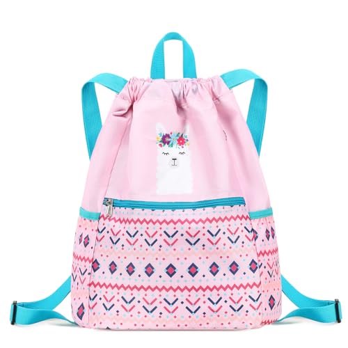 Drawstring Backpack Gym String Bag Drawstring Sackpack Sport Cinch Bag For Womens Girls Mens Alpaca Blue Pink - color: Alpaca Blue Pink