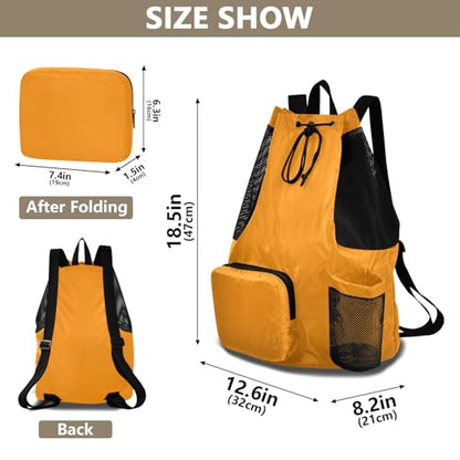 ODAWA Tangerine Foldable Swim Backpack Drawstring Backpacks with Water Bottle Pocket Beach Backpack for Women - color: Tangerine