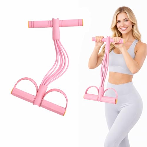 8-Tube Pedal Resistance Band with Handles, Multifunctional Pedal Resistance Band Made of Natural Rubber, Fashion Puller Exercise Equipment for Full Body Strength, Toning & Stretching - color: Pink