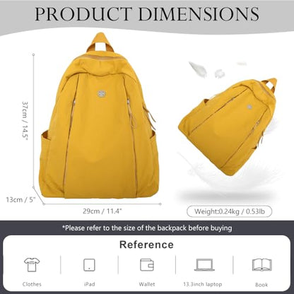 Nylon Backpack for Women Men, Waterproof Travel Backpack Purse Casual Daypack, Gym School Backpack for Daily Cycling (Yellow) - color: Yellow