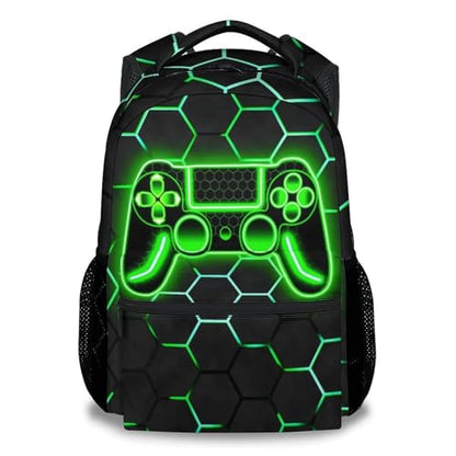 Kids Backpack for Boys - 17 Inch Gamer Backpack Gifts with Adjustable Straps, Toddler School Book Bag for Preschool Elementary - color: Green