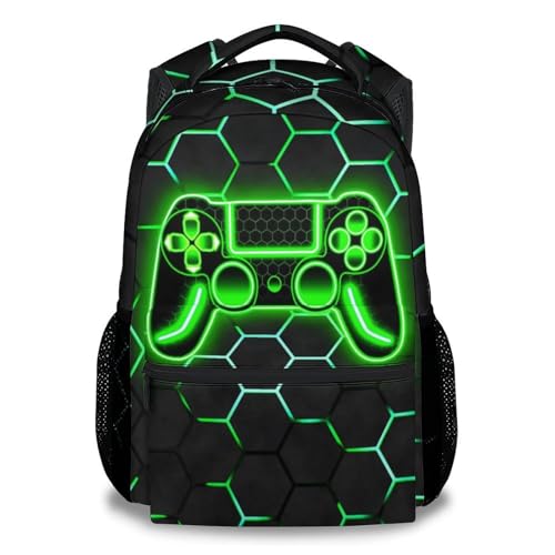 Kids Backpack for Boys - 17 Inch Gamer Backpack Gifts with Adjustable Straps, Toddler School Book Bag for Preschool Elementary - color: Green