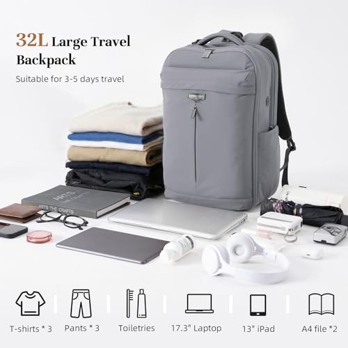 Timeet Travel Backpack for Women Men, 32L 4 In 1 Carry on Luggage Backpack, TSA Friendly Flight Approved 17 Inch Laptop Backpack, Waterproof Travel Bag for Work School Camping Hiking, Elegant Gray - color: Elegant Gray