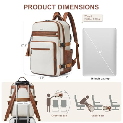 Shrrie Laptop Backpack for Women,Vegan Leather Backpack Work Computer Backpacks fits 16" Laptop,Water Resistant Teacher Nurse Casual Daypack for Weekender Camping Travel,Beige with Brown - color: Beige With Brown