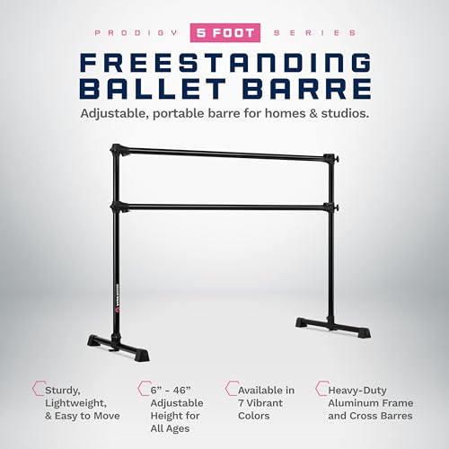VITA Barre Portable Freestanding Double Ballet Barre, Prodigy, Aluminum | Adjustable Height, USA Made, Home or Gym Exercise Equipment for Kids & Adults | Dance, Fitness, Pilates - color: Black, style: 5 Ft