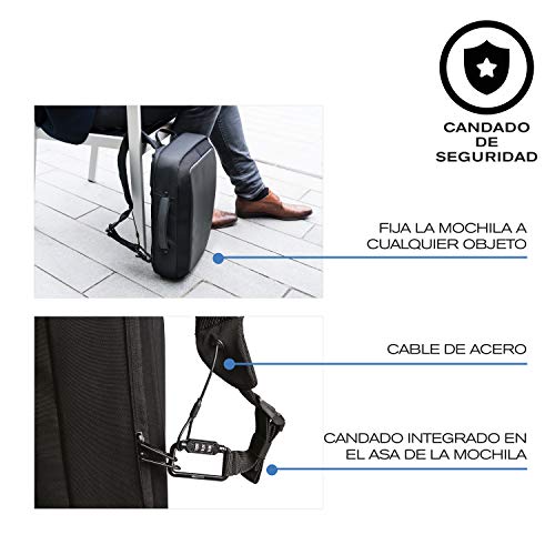 XDDesign Bobby Bizz 10 Liter Anti Theft Laptop Backpack with Padded 15.6" Laptop Sleeve, smart password lock, Water Repellent, USB Charging Port, travel backpack carry on flight for men and women - color: Black