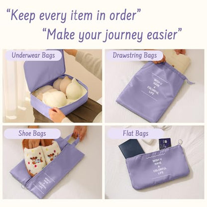 9 Set Packing Cubes for Travel Essentials - Lightweight Carry-On Luggage Organizer Bags with Shoe, Clothes & Laundry Bags for Airplane, Family & Business Travel, Purple - color: Purple