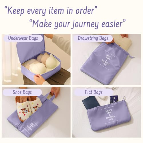 9 Set Packing Cubes for Travel Essentials - Lightweight Carry-On Luggage Organizer Bags with Shoe, Clothes & Laundry Bags for Airplane, Family & Business Travel, Purple - color: Purple