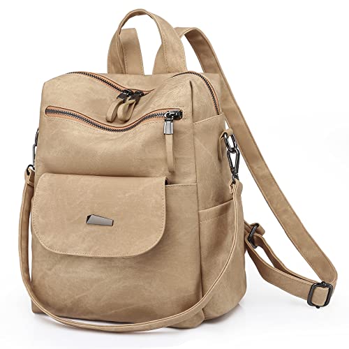 Backpack Purse for Women, Women Backpack Purse Small Leather Waterproof Anti-theft Shoulder Bags Handbags Ladies - color: Khaki