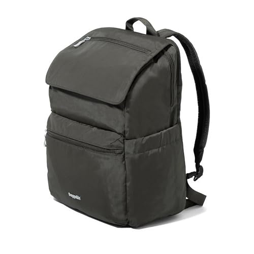 Baggallini Flap Laptop Backpack - 15"x11" Lightweight Work Travel Bag w/Luggage Sleeve & RFID - color: Charcoal
