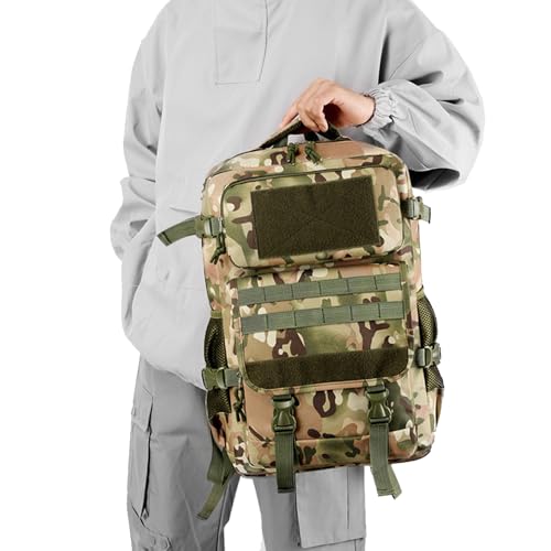 Army Green 35L Tactical Military Backpack, Molle System Hiking Backpack for Men Women, Water Resistant Outdoor Rucksack Fits 16 Inch Laptop for Camping Hunting Trekking - color: Camo Backpack Single Pack 1