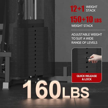 SPART Home Gym Station,Multifunctional Home Gym Workout Equipment,with 160LBS Weight Stack for Leg Press & Chest Fly, All in One Exercise Equipment Full Body Strength Training with Pulley System - color: Black, style: Fabric Cover
