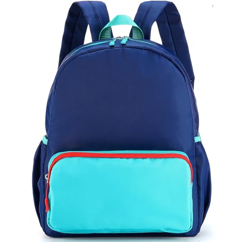 1 Piece Nylon Backpack Kids School Backpack for Toddler Girls Boys Plain Waterproof Preppy Bookbags Travel for Student (Navy and Peacock Blue) - color: Navy and Peacock Blue
