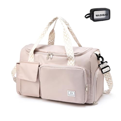 Small Gym Bag for Women, Travel Duffle Bag Carry On Weekender Bag with Shoe Compartment - color: 32#Beige, style: Gym Bag&toiletry Bag