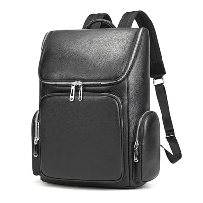 Genuine Leather Black Backpack - 15.6 Inch Business Laptop Backpack for Men & Women, Multi-Compartment Ergonomic Shoulder Bag for Office, Travel - color: Y60&71 Black
