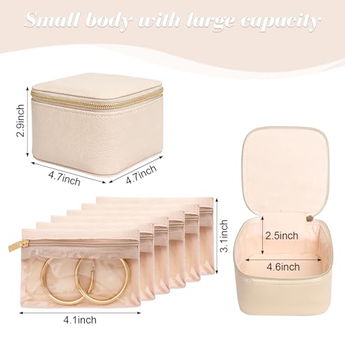 Travel Jewelry Case Small Jewelry Box Organizer with 6 Velvet Jewelry Zipper Pockets Bag Portable Travel Jewelry Storage Birthday Gifts for Women Rings Earrings Necklaces