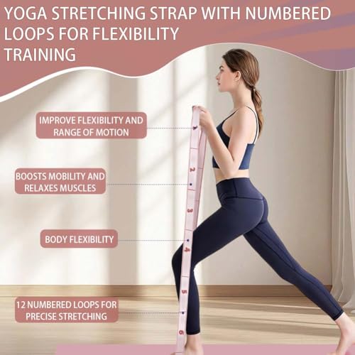 2PCS Elastic Yoga Stretching Strap with 12 Loops Stretch Resistance Exercise Bands for Yoga,Pilates,Dance,Rhythmic Gymnastics,Physical Therapy,Ballet Couple Style - color: Pink, Blue