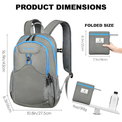 Seektop 15L Small Lightweight Hiking Backpack for Men Women Foldable Packable UltraLight Daypack for Travel Daily Outdoor - color: Gray