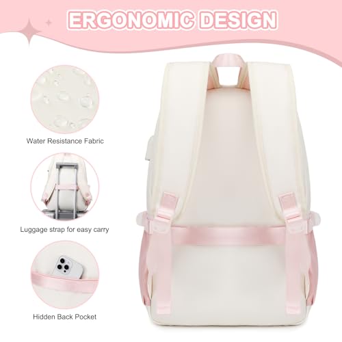 Scothen Backpacks for Girls, Girls Backpack with Lunch Box & Pencil Pouch for Teens Girl Kids Elementary Middle High School College Student Bookbag Daypack Laptop Travel Backpack for Women - color: Beige Pink