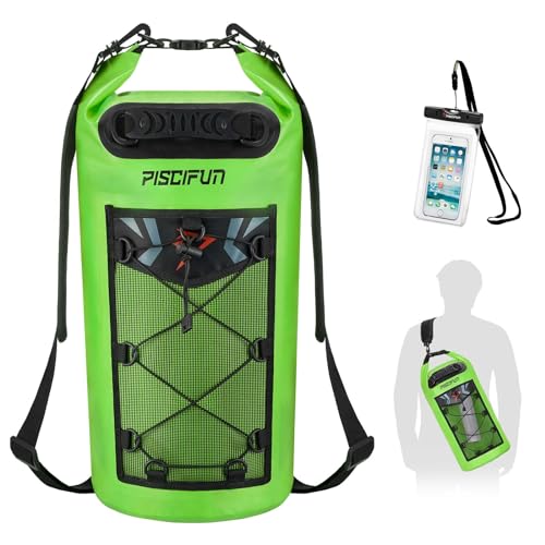 Piscifun Dry Bag, Waterproof Floating Backpack 10L/20L/30L/40L with Waterproof Phone Case for Boating, Kayaking, Fishing - color: Light Green, style: 20l