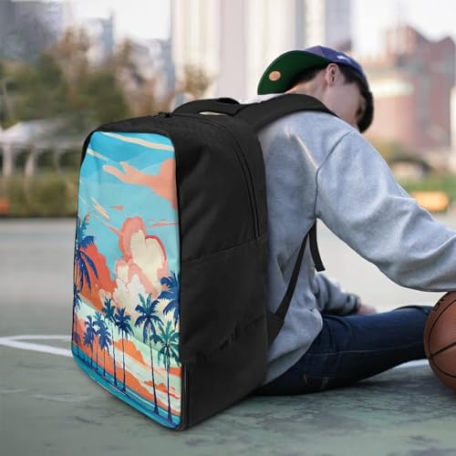 18.5in Basketball Backpack Basketball Bag with Shoe Compartment & Ball Holder, Waterproof Bag for Soccer Volleyball - color: Coconut Tree Anime Print