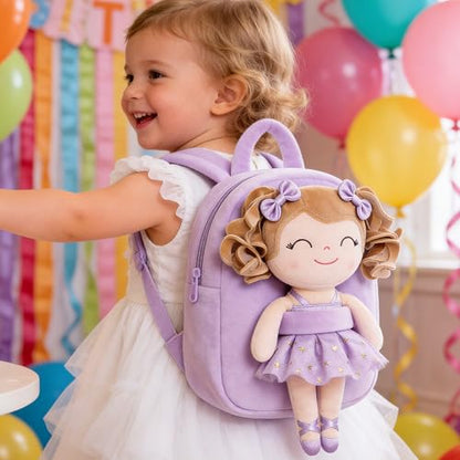 Gloveleya Toddler Backpack Baby Ballerina Girl Gifts Plush Curly Hair Ballet Backpack - White Purple 9 inches - color: A01 White Purple Backpack, size: 9 inches