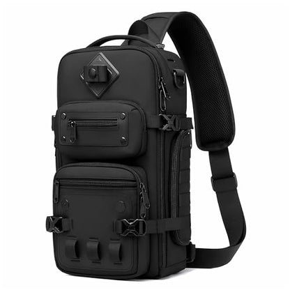 OZUKO Sling Bag for Men, Waterproof Crossbody Backpack, Tactical EDC Chest Pack with Tripod Holder for Travel, Hiking, Photography, Commuting - color: Black