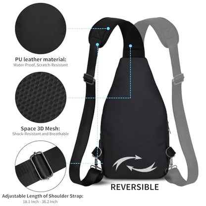 AMJ Crossbody Sling Bag Men Women, Casual Shoulder Backpack, Chest Daypack Satchel for Hiking Travel - color: Black Leather, size: Small