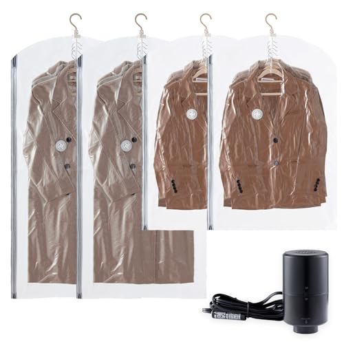 TAILI Hanging Vacuum Sealer Storage Space Saver Bags with Electric Air Pump for Clothing Travel, for Coats, Closet Organizers, 2 Long 2 Short Clear - color: Transparent, size: 4 Combo
