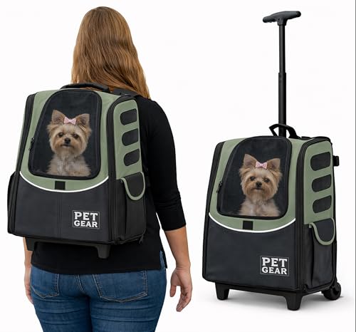 Pet Gear I-GO2 Roller Backpack, Medium Escort, Green Clover | Travel Carrier, Car Seat for Cats/Dogs, Mesh Ventilation, Telescoping Handle, Storage Pouch, Included Tether - color: Green Clover, size: Medium - Escort