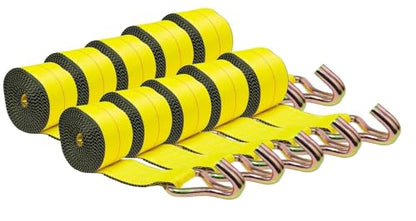 Mytee Products 10 Pack 2" x 27' Winch Straps w/Wire Hook - 3333lbs WLL - Yellow Heavy Duty 2 Inch Cargo Control Tie Down Straps for Flatbed Truck Utility Trailer - color: 10 - Pack, size: 2" x 27'
