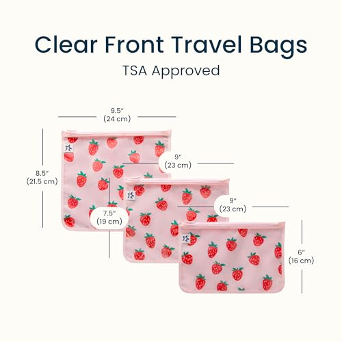 Tiny Twinkle Diaper Bag Organizing Pouches|3 Pack Mess-Proof Clear Front Travel Organizer Bags&TSA Approved Toiletry Bag Set for Baby and Mom Essentials - color: Strawberries