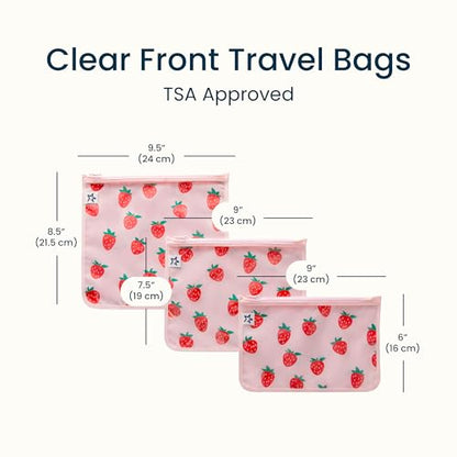 Tiny Twinkle Diaper Bag Organizing Pouches|3 Pack Mess-Proof Clear Front Travel Organizer Bags&TSA Approved Toiletry Bag Set for Baby and Mom Essentials - color: Strawberries
