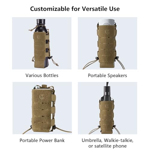 Tactical MOLLE Pouch Water Bottle Holder with Shoulder Strap Modular Bag for Outdoor Hiking Camping Hunting Fishing Airsoft - color: Coyote